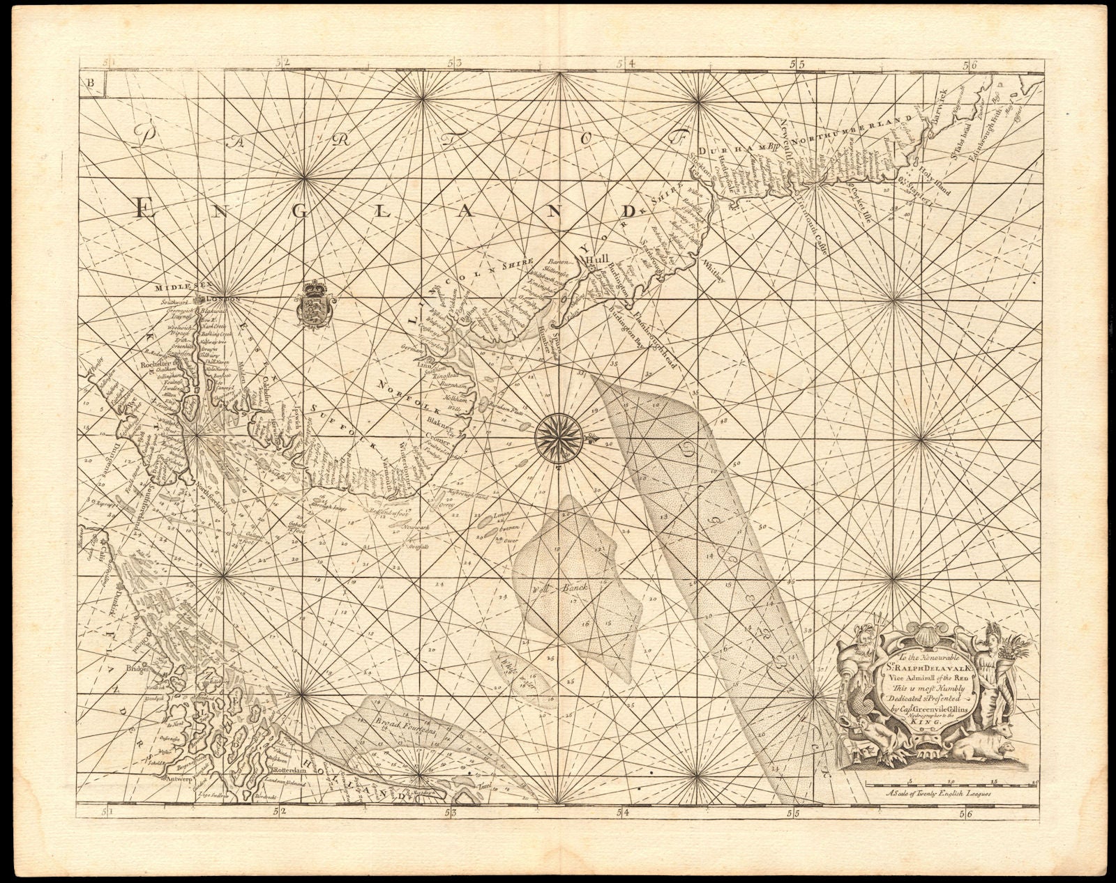 NORTH SEA coast chart. East coast of England Holland Flanders. COLLINS c1774 map